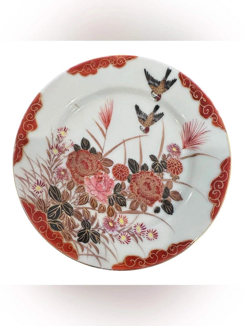 Japanese Kutani Porcelain Plate With Floral And Bird Motif